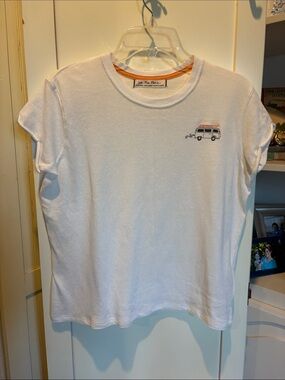 We The Free White ladies Short Sleeve Tee with Camper Patch and Orange Neck Trim